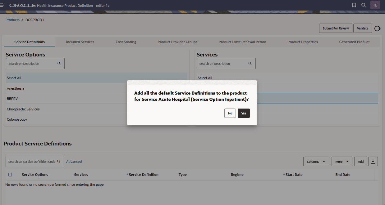 Confirm the Addition of Service Definitions