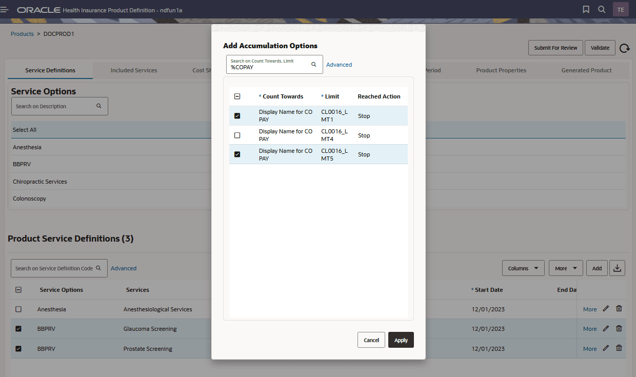 Add Accumulation Options to Service Definitions