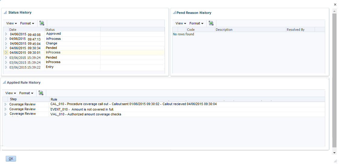 Authorization View Status History