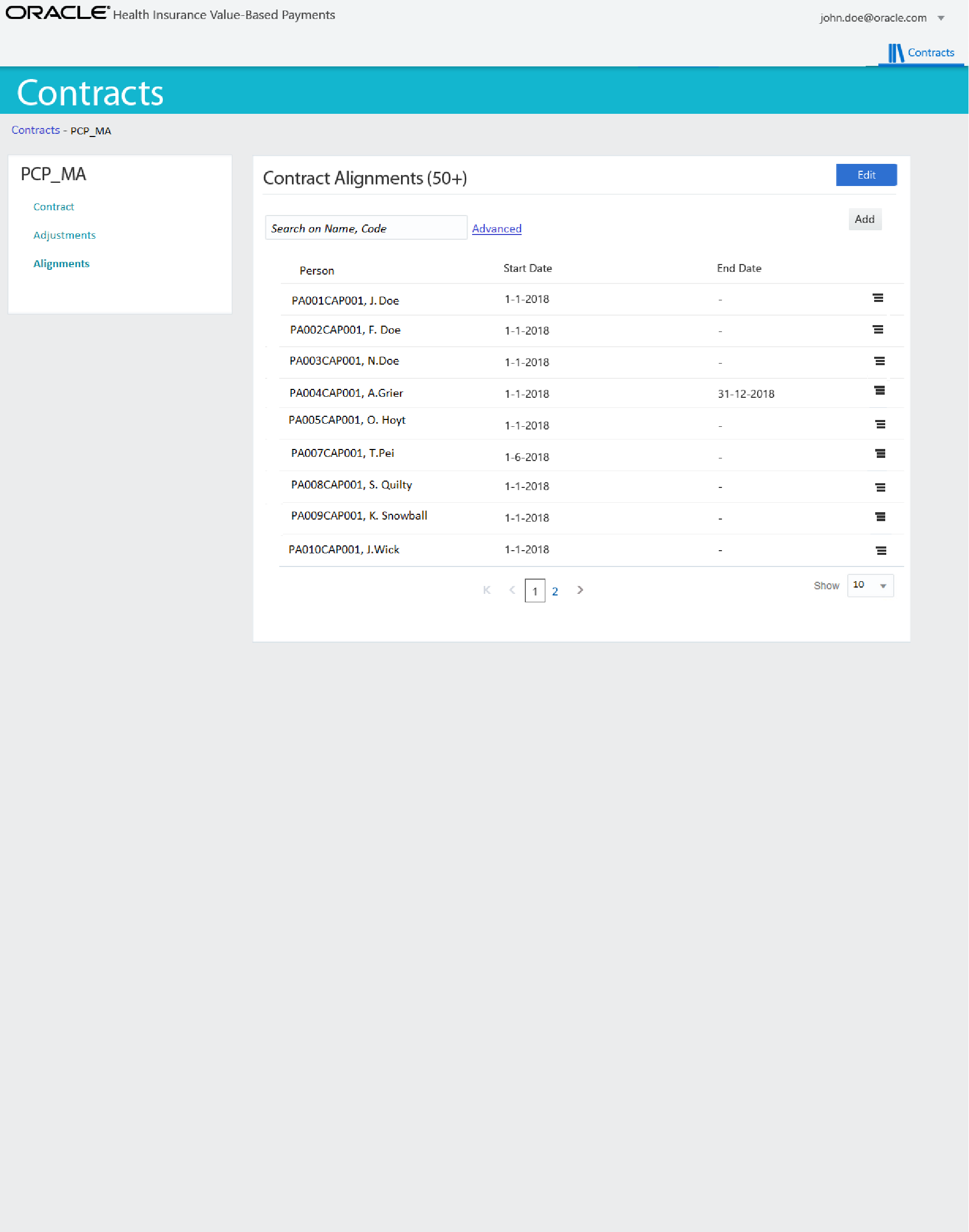 contract alignment view contract page