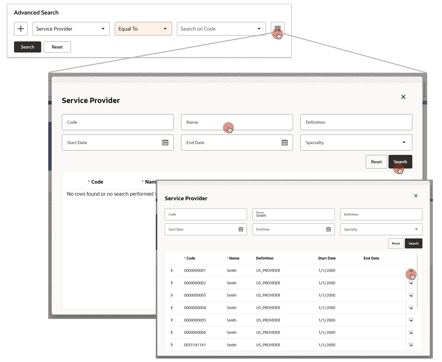Advanced Search on One Criterion of type reference type