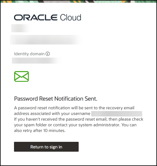 Password Rest Notification Sent page