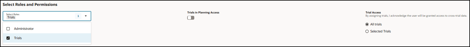 Trials role - Shows permission options