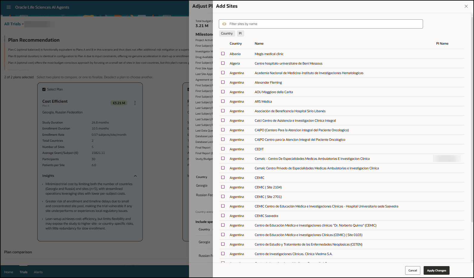 Add Sites panel