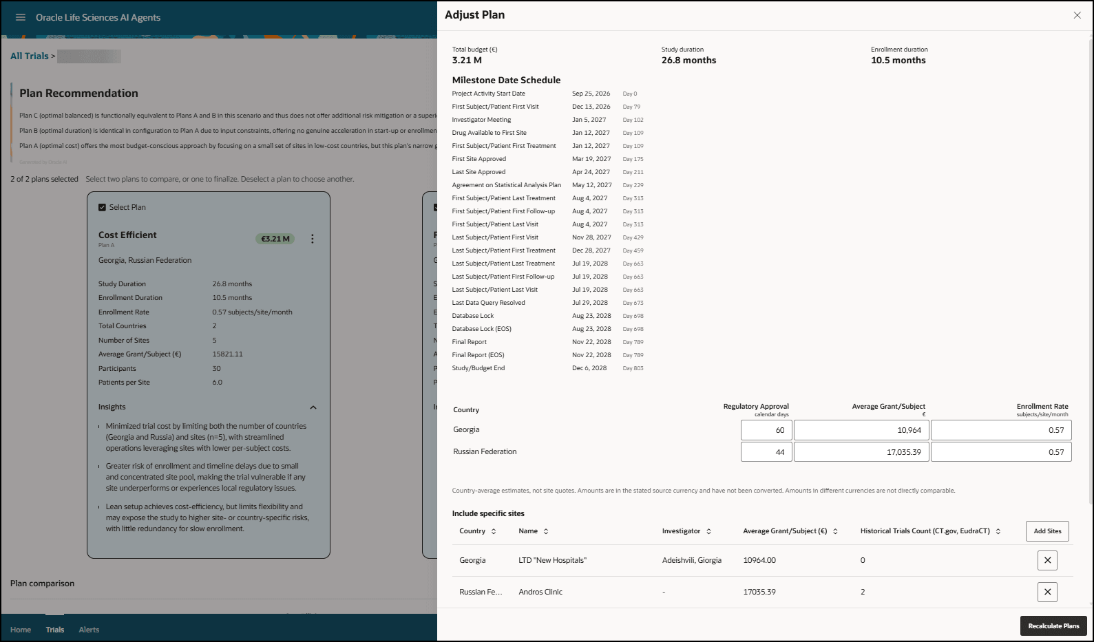 Adjust Plan panel