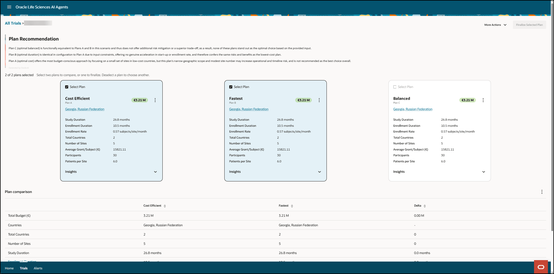 Plan Recommendation page