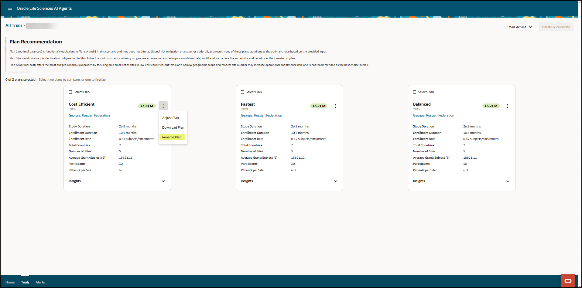 Plan recommendation page - Rename Plan option highlighted