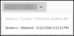 [Trial Name] panel - Shows protocol versions from drop-down menu