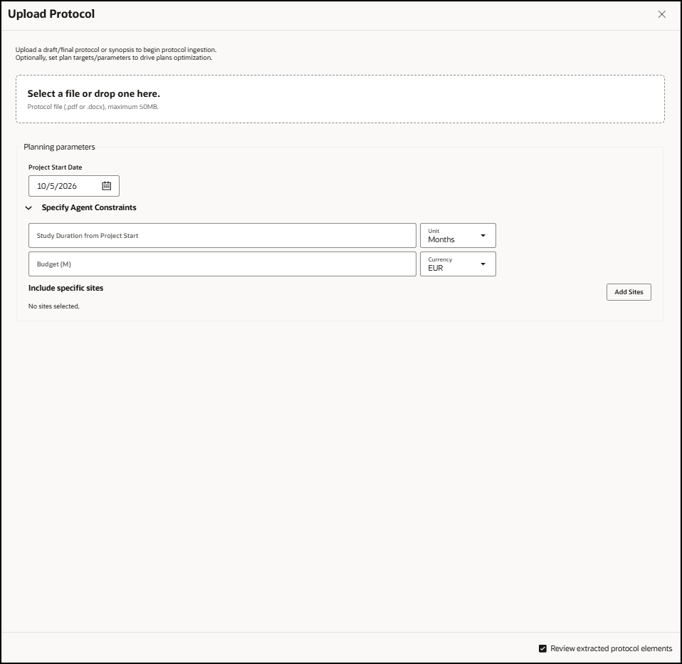 Upload Protocol panel - Shows the Specify Agent Constraints section expanded