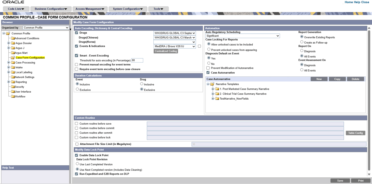 Case Form Configuration screen