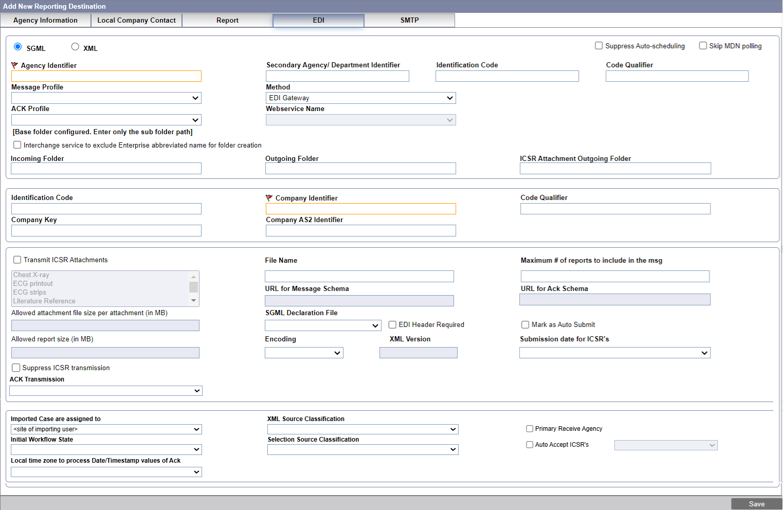 Configuring EDI screen
