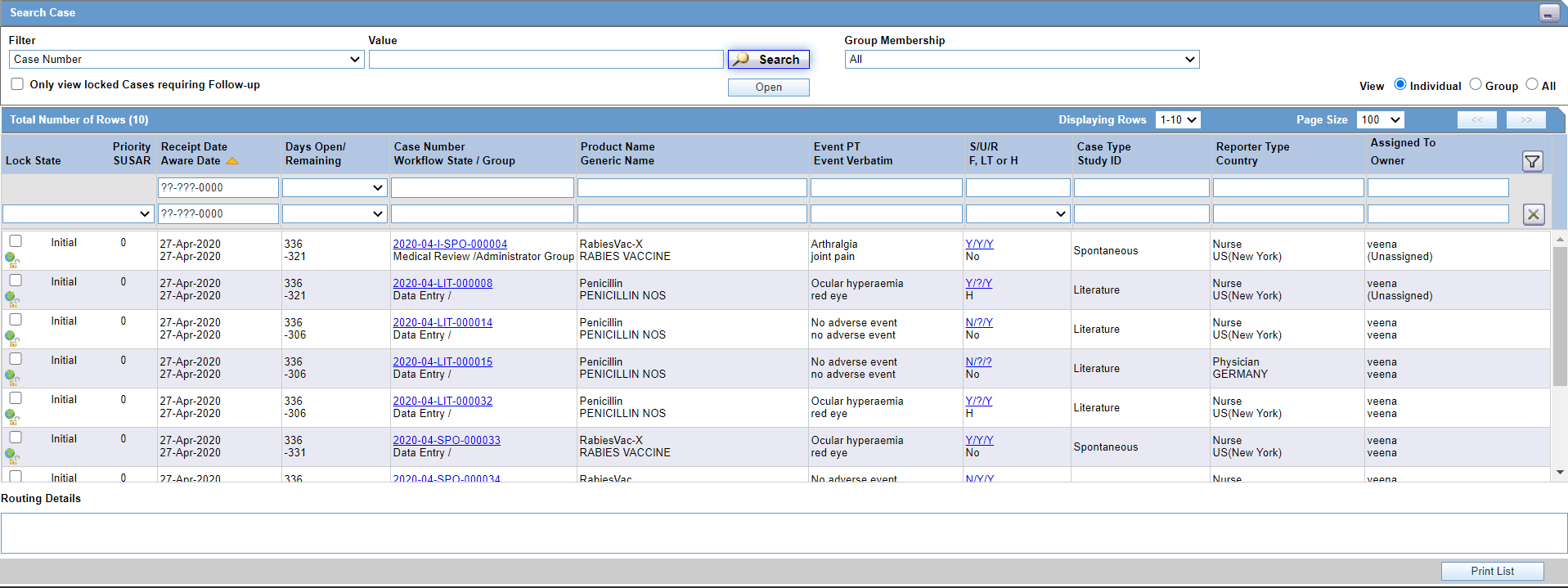 List of workflow items