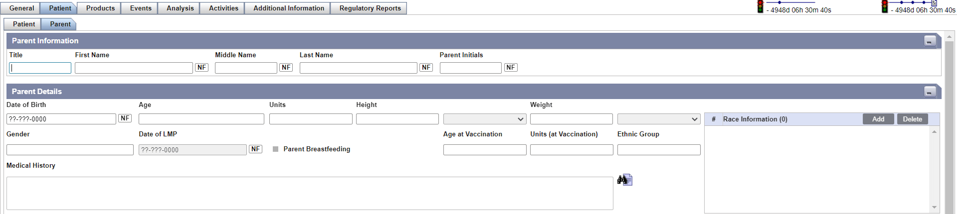 Parent Information and Details Sections