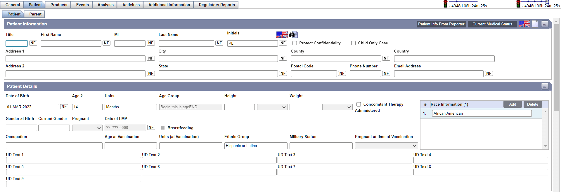 Patient Information and Details Sections