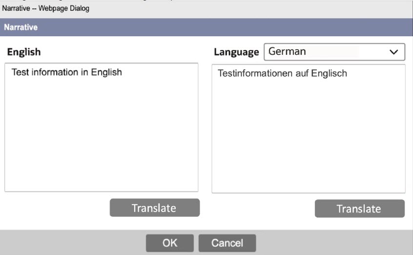 Multilanguage dialog box