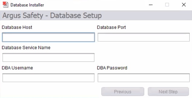 The Database Instsaller dialog box