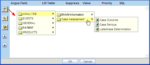 The Derivation Fields dialog box