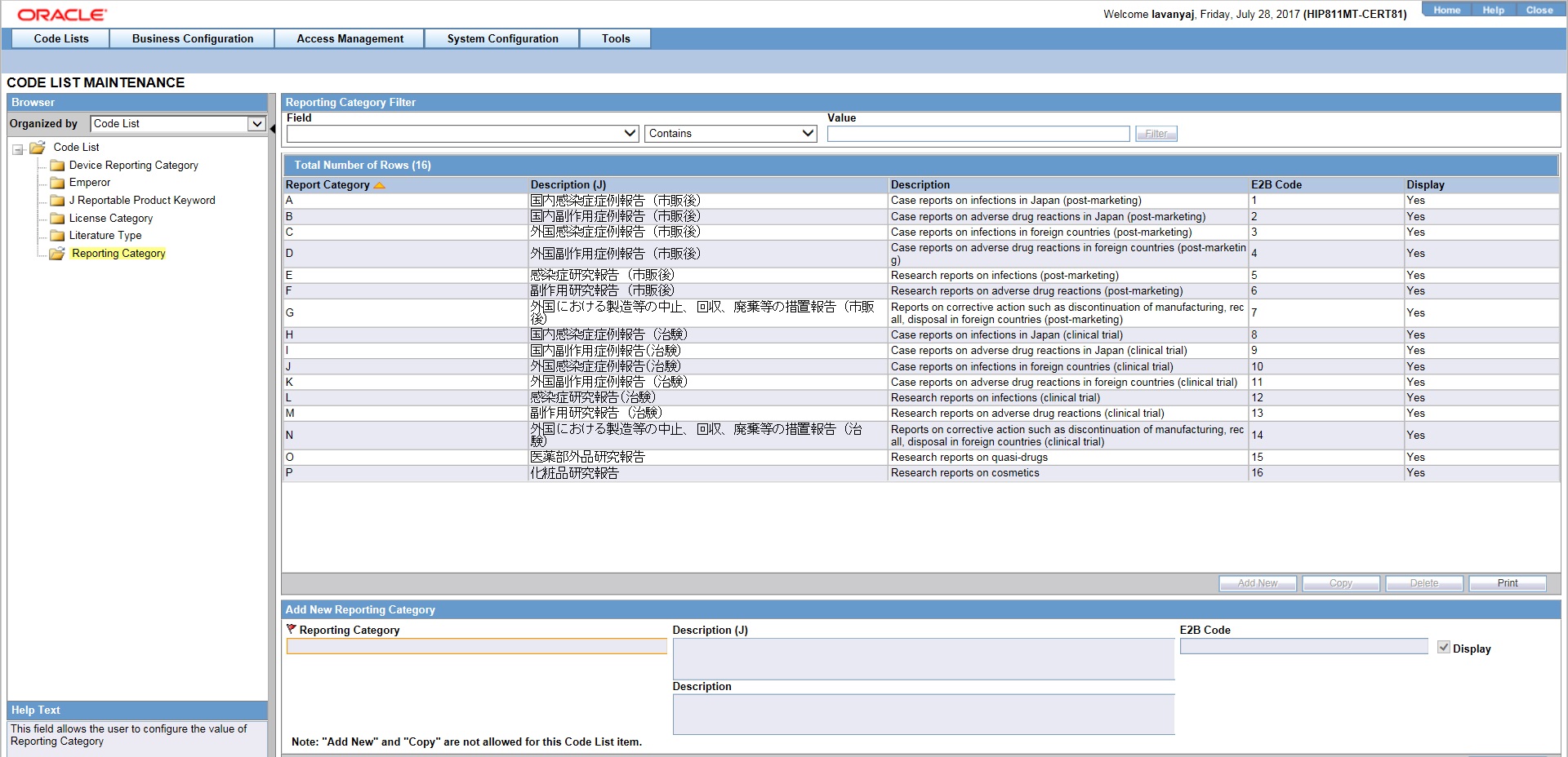 Reporting Category