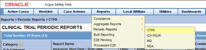 Periodic Reports drop-down menu