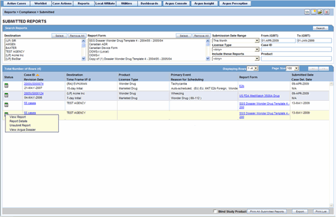 Submitted Reports screen