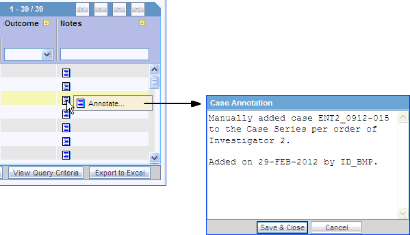 Case Annotation dialog box