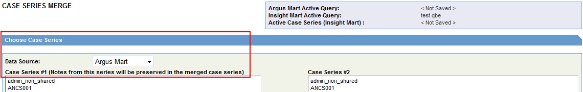 Case Series Merge screen