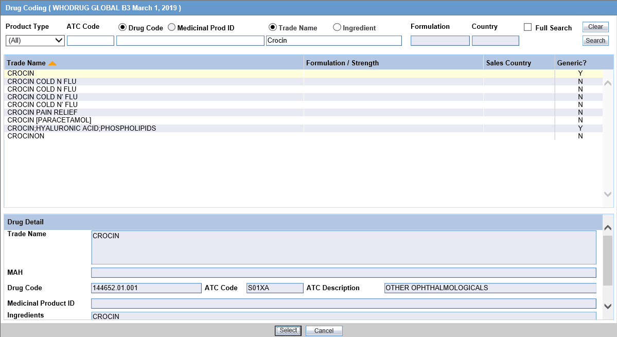 Drug Coding dialog Drug Coding dialog