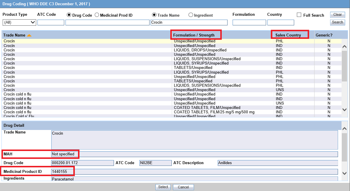 Drug Coding dialog Drug Coding dialog