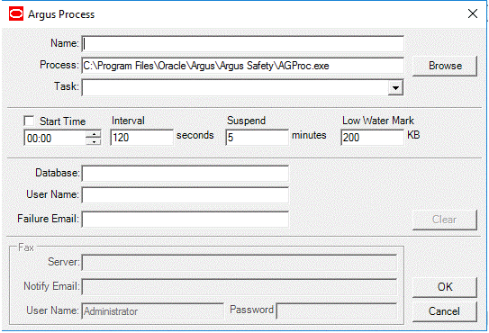 Argus Process dialog box