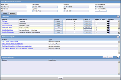 View Argus Dossier Template screen