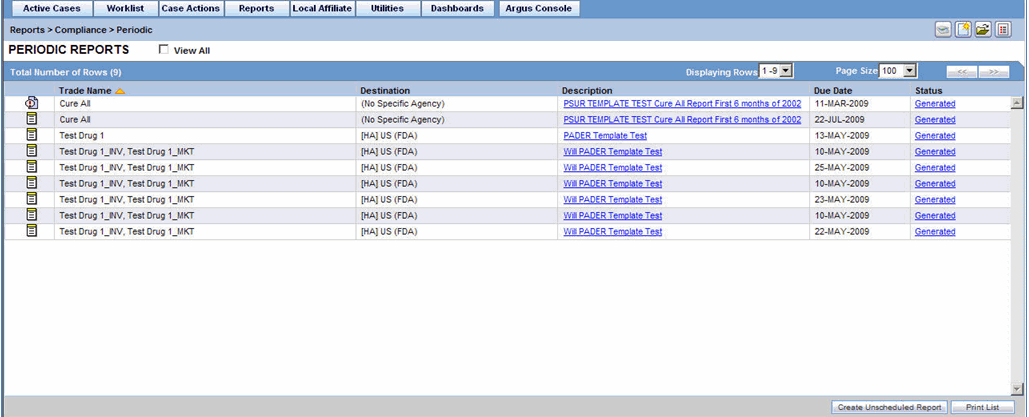 Periodic Reports tab