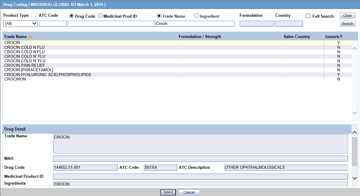 Drug Coding dialog