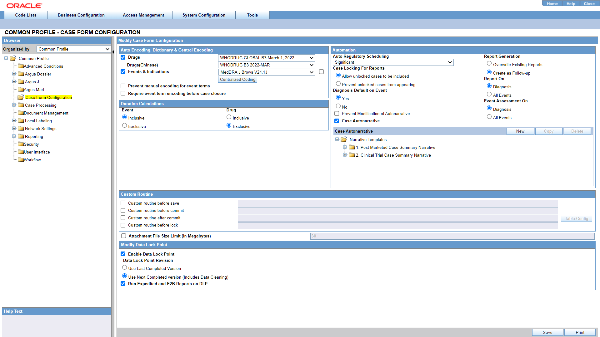 Case Form Configuration screen Case Form Configuration screen