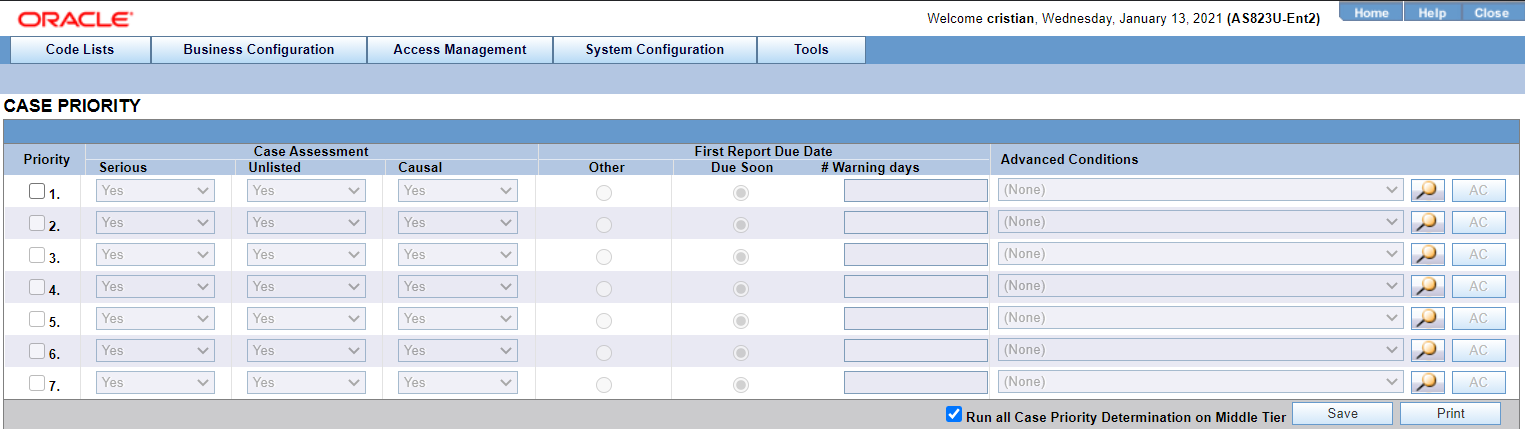 Configuring Case Priority Screen Configuring Case Priority Screen