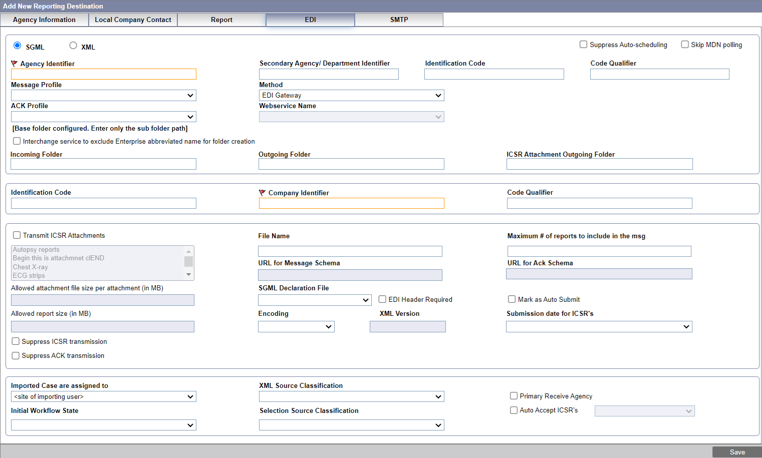 Configuring EDI screen Configuring EDI screen