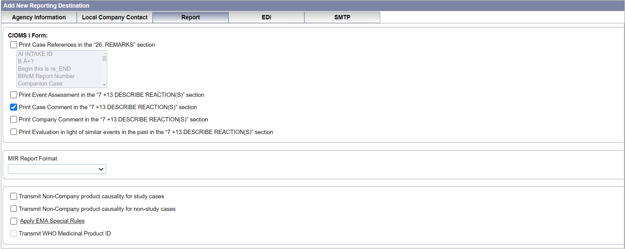 Report tab