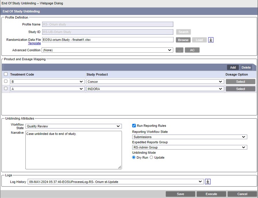 Configure unblinding profile