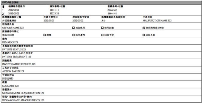 Case Form Print - PMDA Device Information Section
