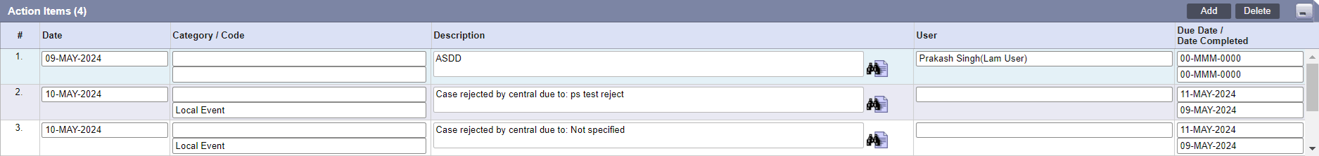 Local Info tab, Action Items section Local Info tab, Action Items section