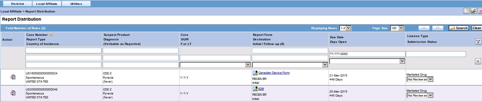 Report Distribution page