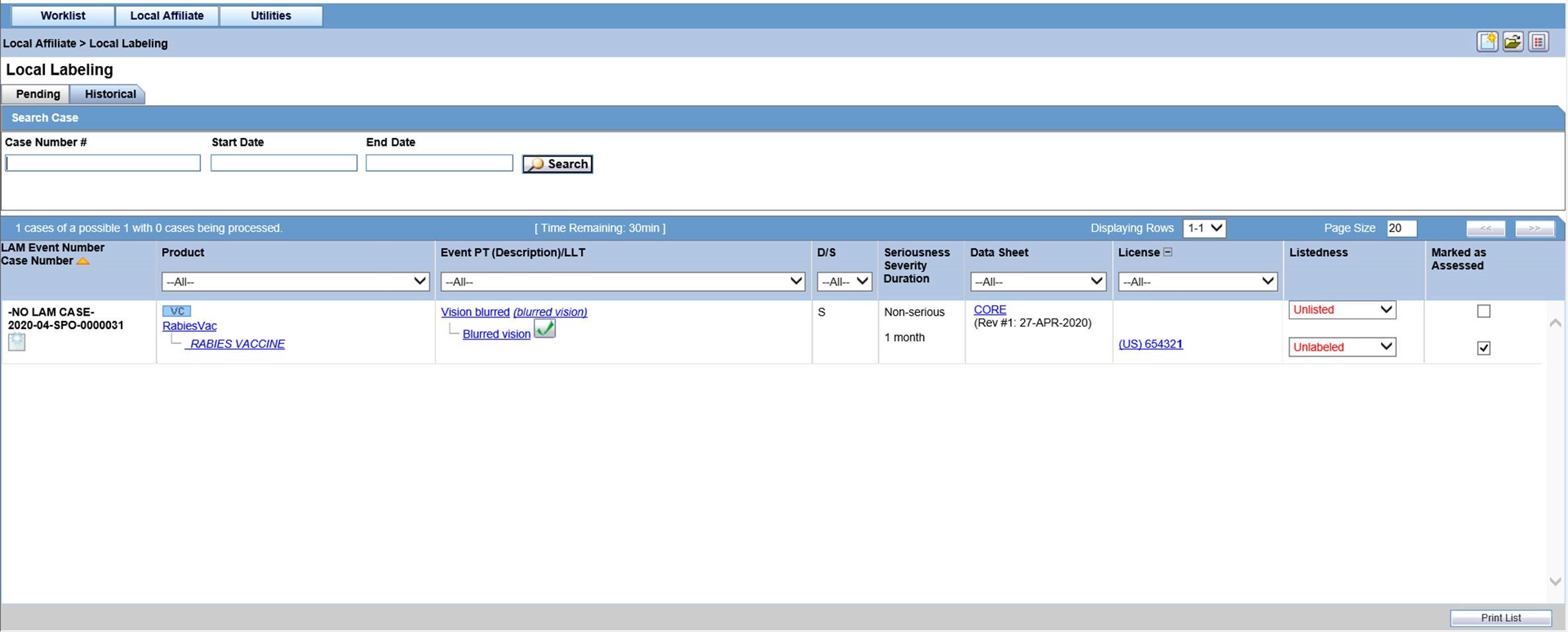 Local Labeling - Historical tab