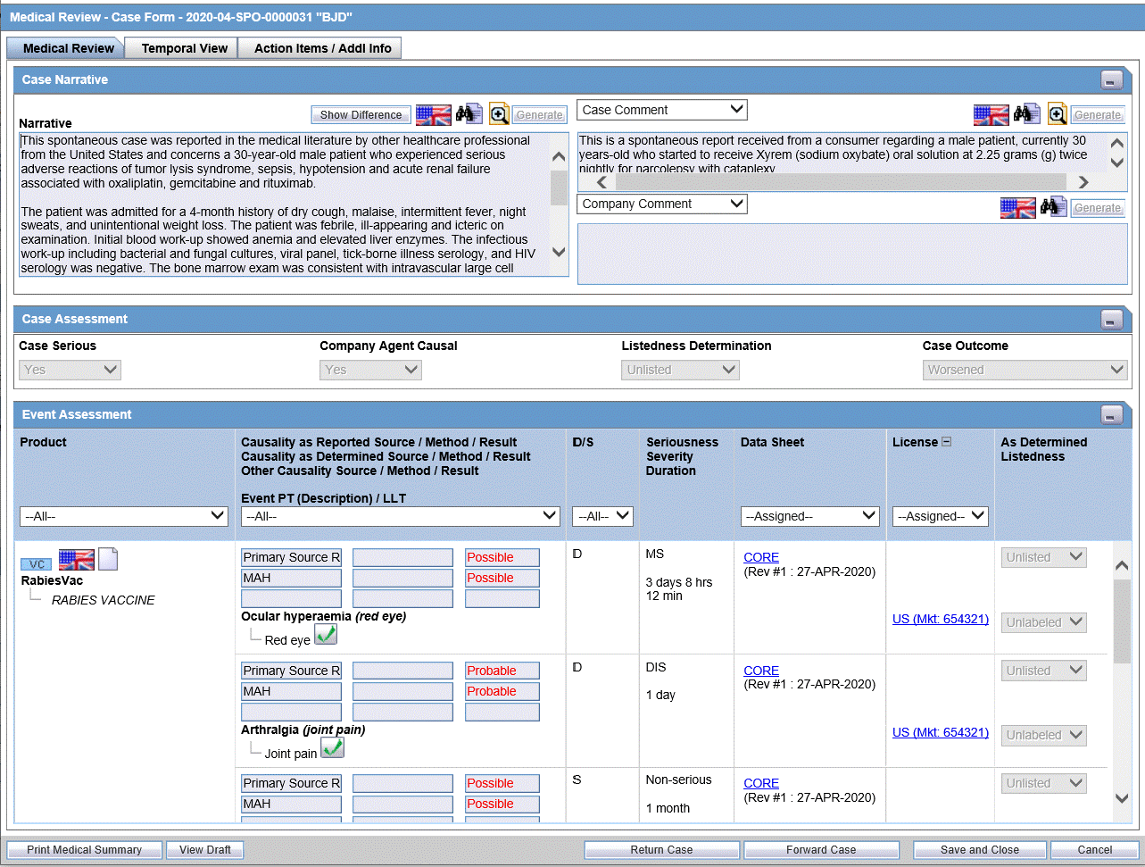 Medical Review screen Medical Review screen