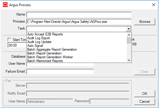 Argus Process dialog box