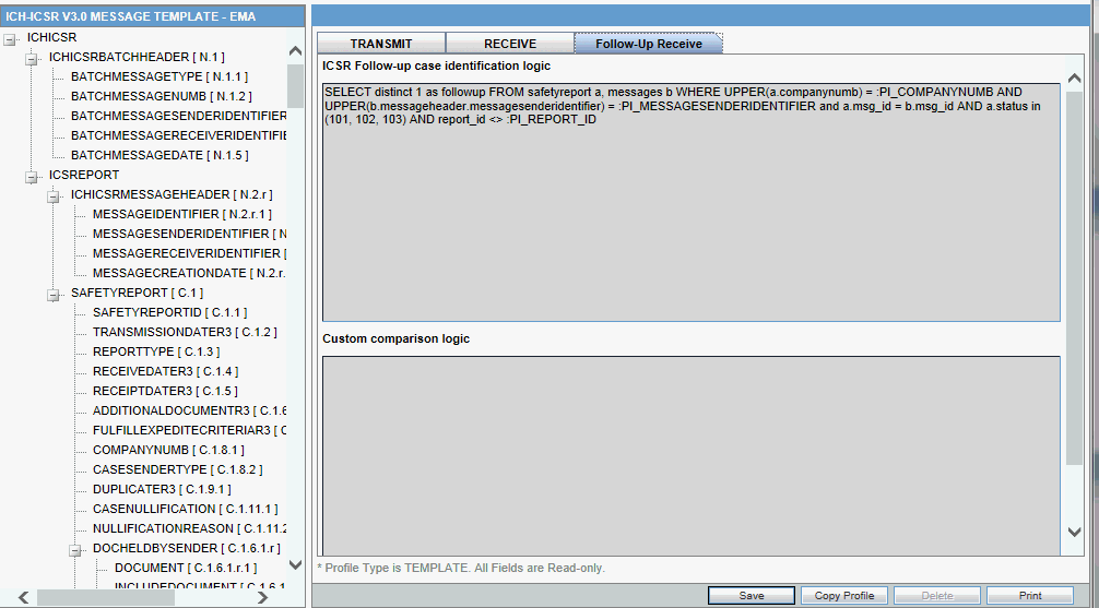 Message Template Follow-up Receive tab