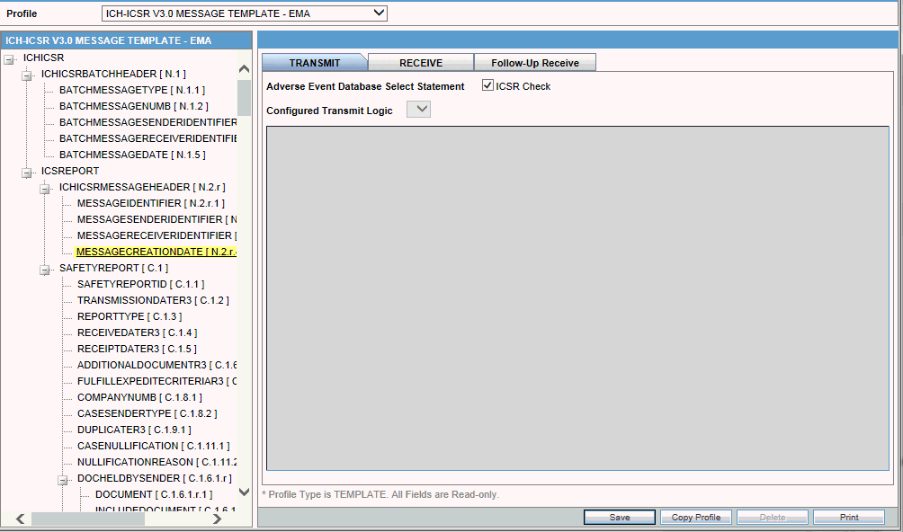 Interchange Mapping Profile Selection screen Interchange Mapping Profile Selection screen