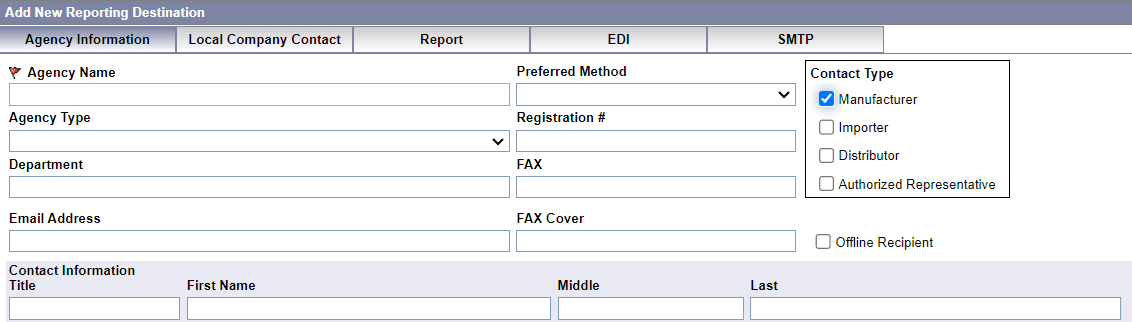 Agency information tab Agency information tab