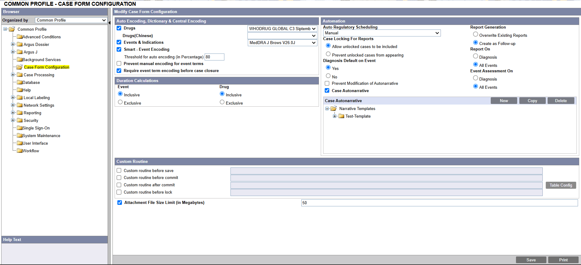 Case Form Configuration screen