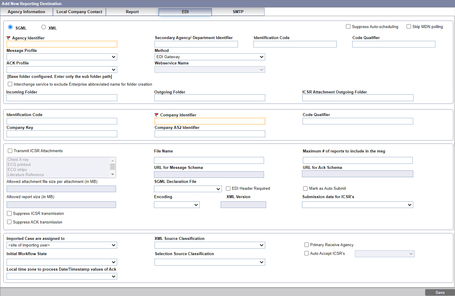 Configuring EDI screen
