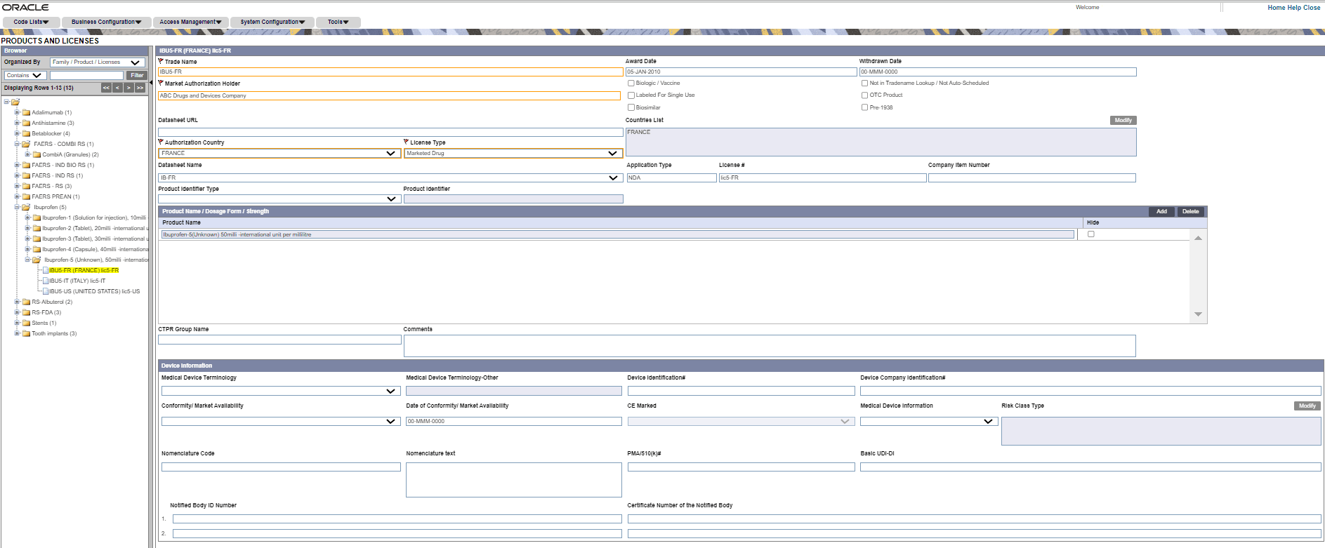 Configure Licenses screen