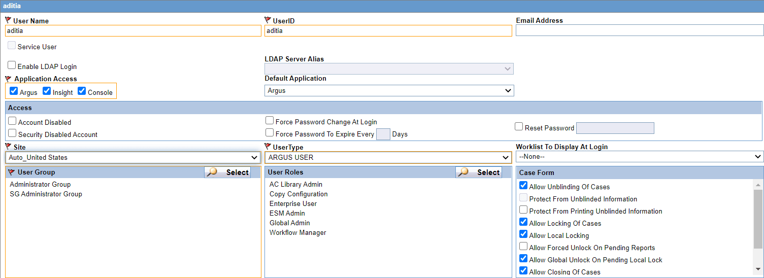 Configure Users screen Configure Users screen